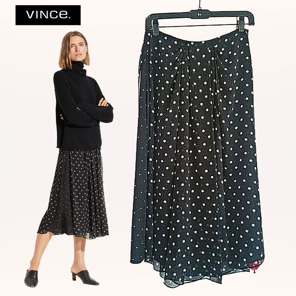 Vince Dresses & Skirts - VINCE. NEW Mixed Dots Chiffon Overlay Midi Skirt S